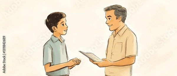 Obraz Professional Candid Picture of a Boy Talking to Parent or Teacher - Communication and Relationship Building