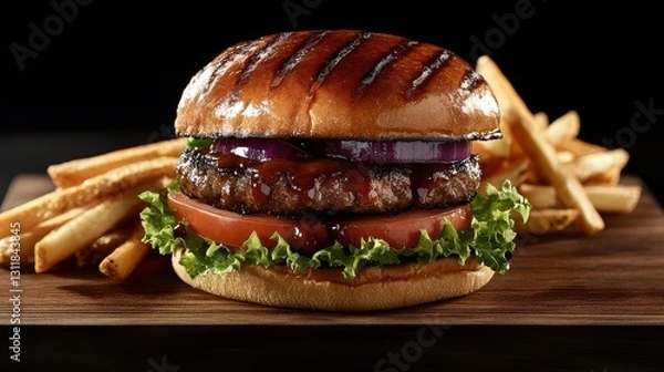 Fototapeta Homemade Burger with Grilled Patty, Lettuce, and Fresh