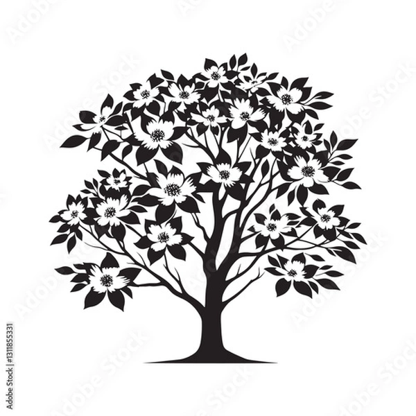 Obraz Flowering Dogwood Silhouette - Minimalist Flowering Dogwood Tree Design - Flowering Dogwood Tree Vector - Tree Illustration.