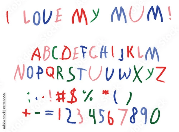 Fototapeta Child baby script letters font hand writing.