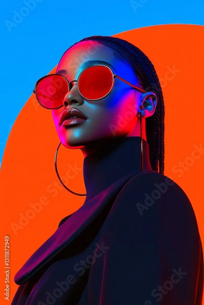 Fototapeta A captivating digital portrait where a confident city selfie is set amidst a vibrant explosion of
