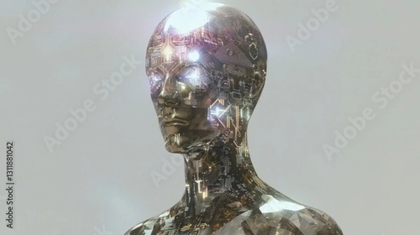 Fototapeta Futuristic Minimalist Sculpture on Pedestal with Shiny Surface
