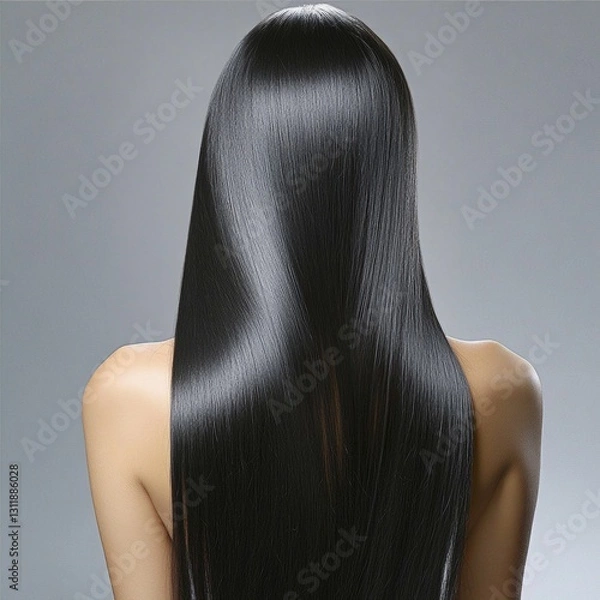 Obraz Elegant woman with long straight raven hair viewed from behind artistry