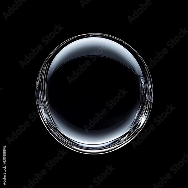Fototapeta Perfect sphere, transparent bubble on black background.