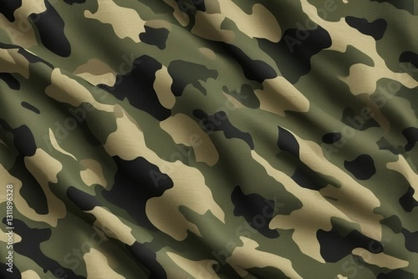 Fototapeta a close up of a camouflage fabric with a black and tan design