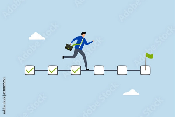Fototapeta Project management, entrepreneur project leader progressing through finished checklist to achieve objective. 