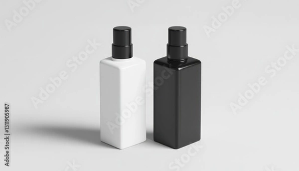 Fototapeta Black Perfume Bottle With Silver Details on Dark Textured Background with White Corner
