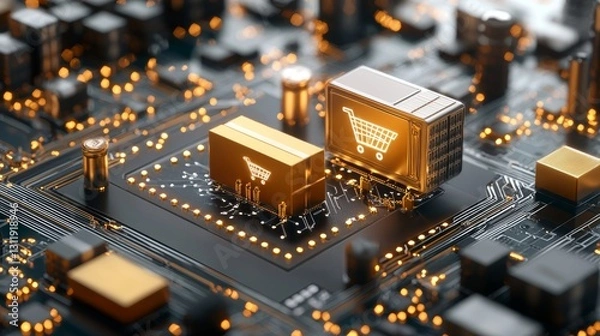 Fototapeta E-commerce innovation revolutionizing digital shopping experience global technology sector graphic representation futuristic close-up perspective modern concepts