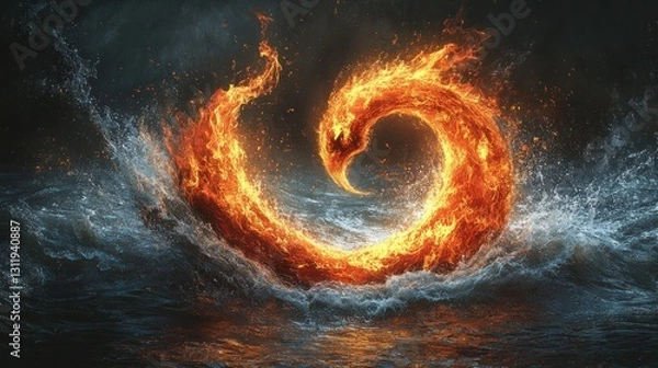 Obraz Fiery spiral in turbulent water