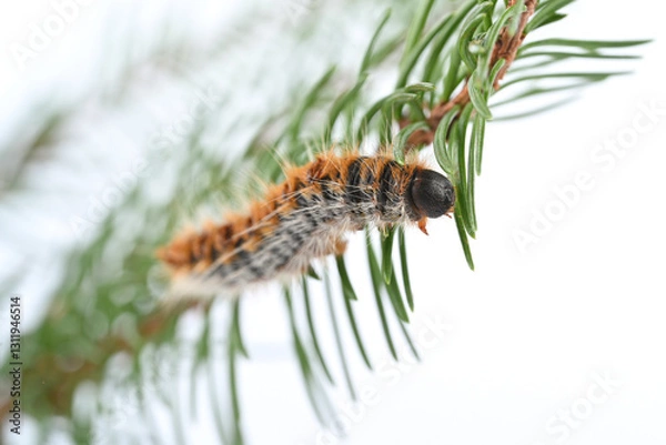 Fototapeta Pine processionary caterpillar close-up on a branch
