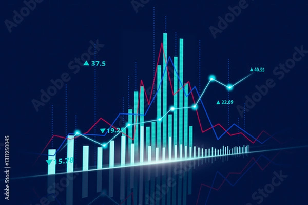 Fototapeta Stock market or forex trading graph and candlestick chart suitable for financial investment concept. Economy trends background for business idea and all art work design. Abstract finance background.