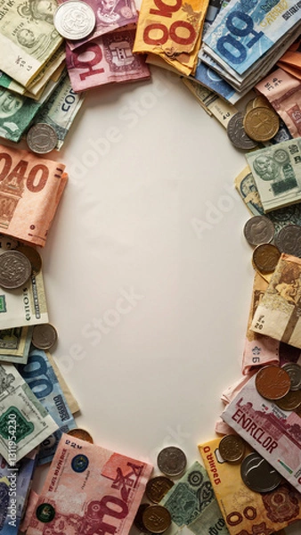 Fototapeta A Stunning Currency Border Featuring Global Denominations for Financial Marketing and Educational Use