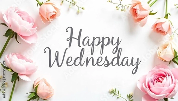 Fototapeta Elegant Floral Composition with Happy Wednesday Text