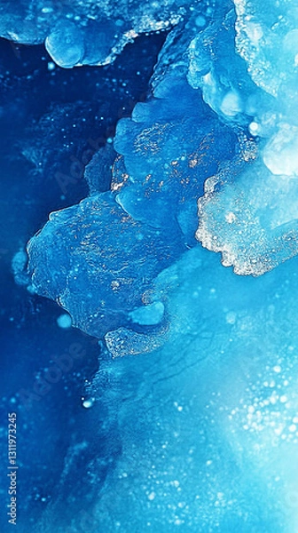 Fototapeta Abstract blue ice texture with shimmering light reflections and deep ocean hues