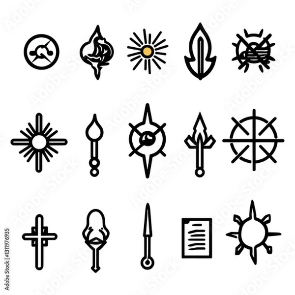 Fototapeta Icon Set of Mythic, Fantasy, and Mystical Symbols on White Background