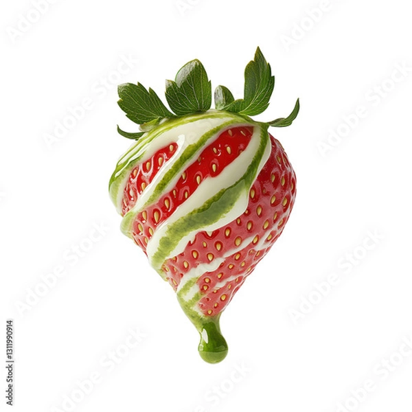 Fototapeta A delicate matcha sauce runs down the strawberries, thin and smooth, with a swirling pattern of green and white not fully blended together