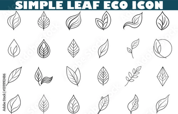 Fototapeta Thirty Simple Leaf Eco Icons Nature, Ecology, Green, Design, Minimalist, Line Art, Vector Graphics, 
