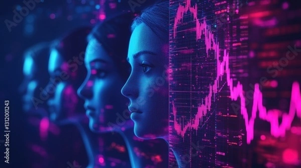Fototapeta Abstract Avatar Icons with Layered Financial Charts for Audience Behavior Tracking and Business Strategy Optimization