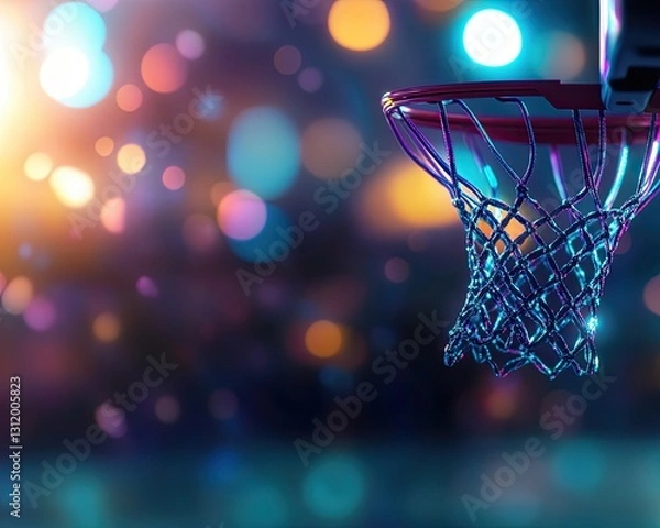 Obraz A basketball dunk captured mid-action, pastel-toned court details glowing softly in warm light
