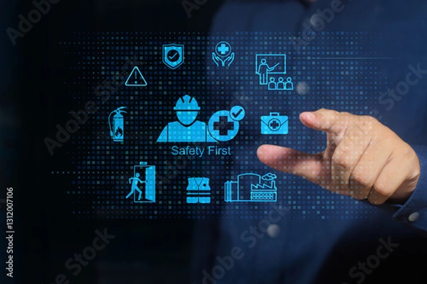 Fototapeta Work safety and compliance concept, Safety First concept. Compliance with laws and regulations and ethical operations to standard and corporate policy.