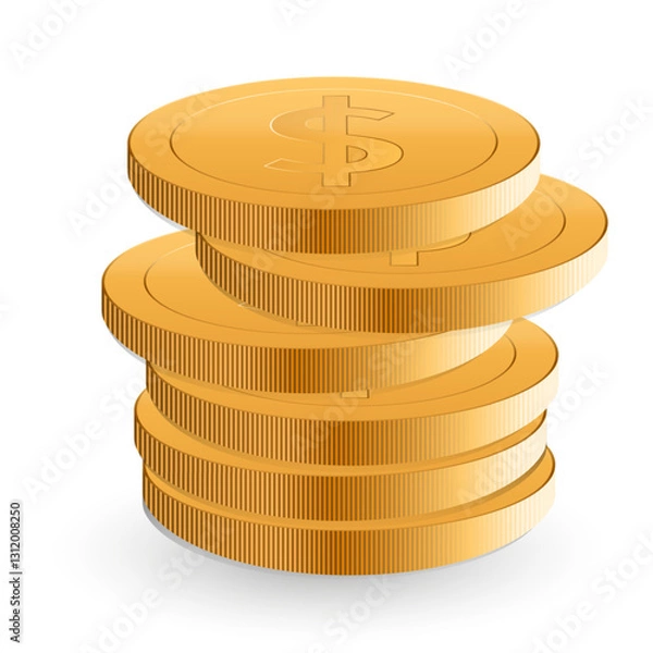 Fototapeta Golden metallic coin stack abundance richness banking investment financial realistic 3d icon vector illustration. Salary lottery win