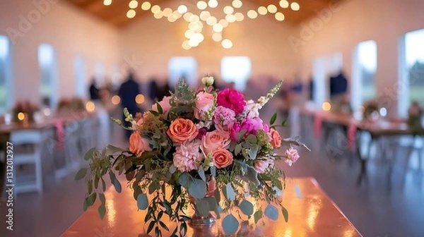 Fototapeta Elegant Floral Arrangement with Soft Lighting in a Stylish Event Space