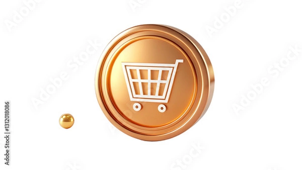 Fototapeta 3D Shopping Cart Icon with Glossy Blue Gradient for E-commerce and Retail