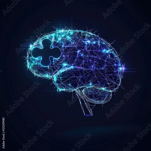 Obraz A glowing puzzle piece fitting perfectly into a digital brain outline.