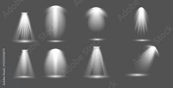 Fototapeta Scene illumination collection, transparent effects. Bright lighting with spotlights.