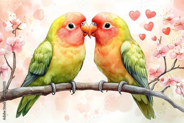 Fototapeta birds on a branch in love