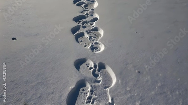 Fototapeta Winter Wonderland Footprints: A Journey Across a Snowy Landscape. generative.ai