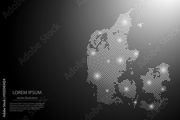 Obraz Abstract image Denmark map from point Gray and glowing stars on a dark background. Vector illustration eps 10.	
