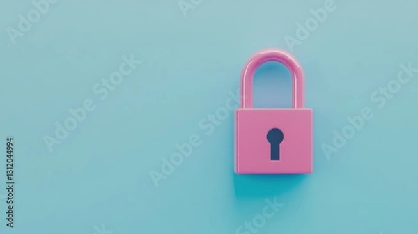 Fototapeta Pink padlock on a blue background symbolizing security and protection, representing safety, trust, and privacy in a modern digital world for creative projects