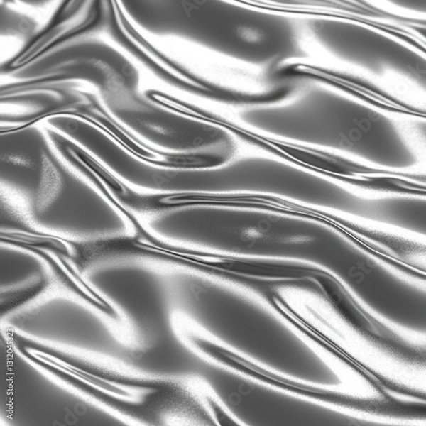 Fototapeta Abstract image of flowing silver fabric with subtle highlights and shadows, creating a luxurious and elegant texture.
