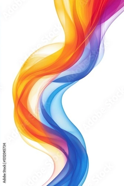 Obraz Abstract image featuring vibrant, flowing colors of blue, orange, and purple against a white background. The colors blend and swirl creating a dynamic visual effect.