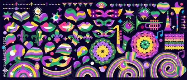 Obraz Carnival set elements  Vector flat cute icons illustration