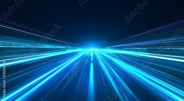 Fototapeta Abstract blue light streaks, motion blur, futuristic speed concept