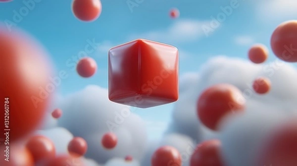Fototapeta A captivating display of numerous vibrant red balloons soaring in the sky numerous