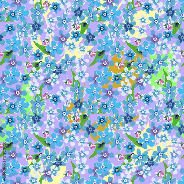 Fototapeta Vector floral multicolored pattern in pastel colors. Small forget-me-not flowers, seamless background.