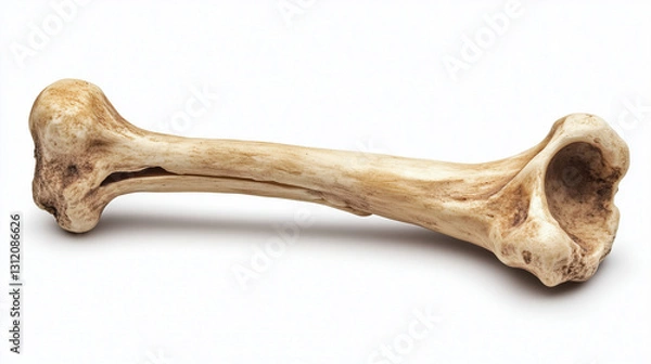 Fototapeta The bone rests on a white background, highlighting its smooth texture.
