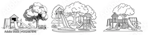 Obraz Modern illustration of a black and white landscape sketch of a playground in graphic form