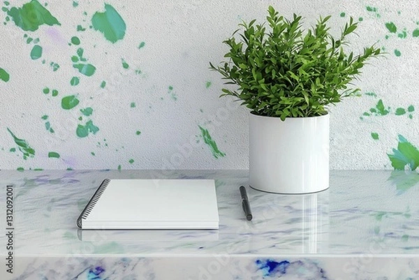 Fototapeta A serene workspace featuring a simple notebook and a pen, symbolizing the quiet focus needed for remote productivity.