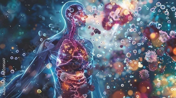 Obraz Human Anatomy and Viruses: A 3D Representation of the Immune System's Response to Infection