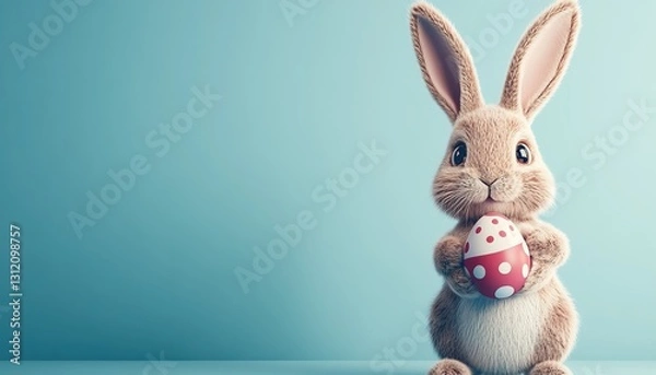 Fototapeta Easter bunny cartoon illustration. Bunny the Spring symbol. Easter holidays symbol. Easter Greeting card design, invitation template. Easter display with eggs and bunny