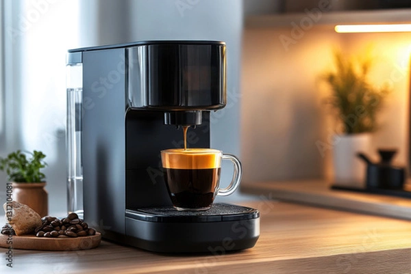 Fototapeta Coffee machine pouring coffee