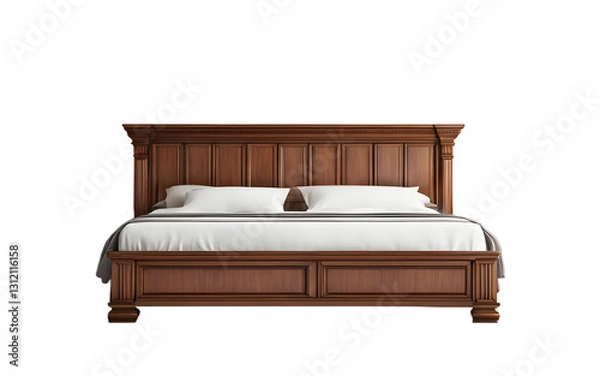 Fototapeta A king-size bed frame with a wooden finish, isolated on a empty plain background