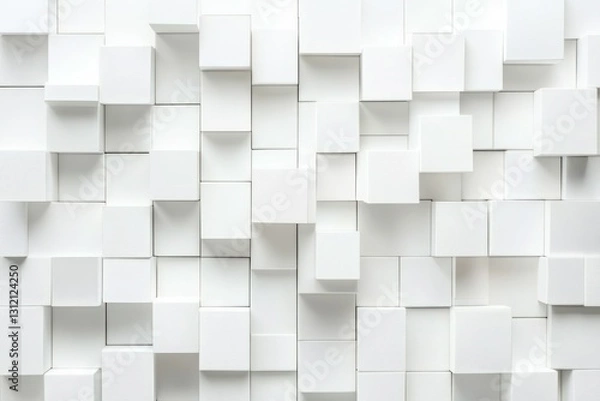 Fototapeta White cubic abstract pattern on solid background. AI generative