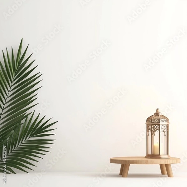 Fototapeta A minimalist Ramadan Mubarak social media post, featuring clean white space, modern Arabic calligraphy
