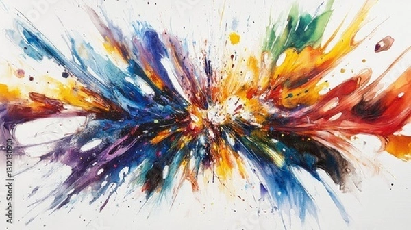 Fototapeta Energetic watercolor splashes on a white canvas. generative ai