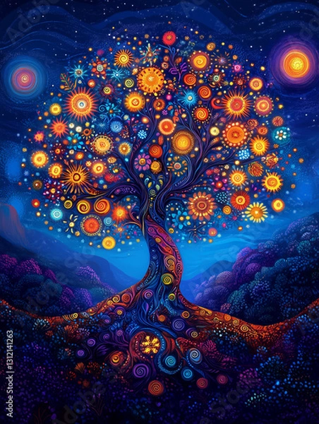 Fototapeta Fantasy landscape with the colorful tree